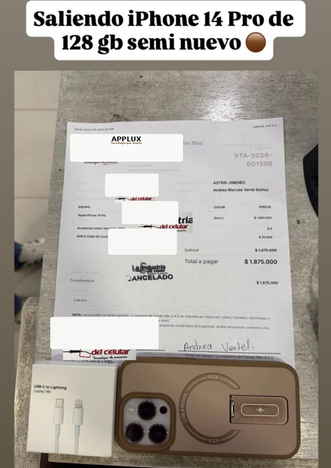 Referencia de compra editada con identidad APPLUX
