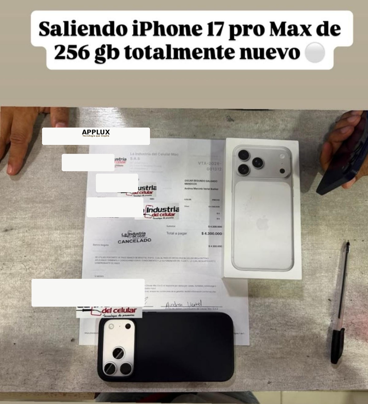 Referencia documental de iPhone 17 Pro Max editada con identidad APPLUX