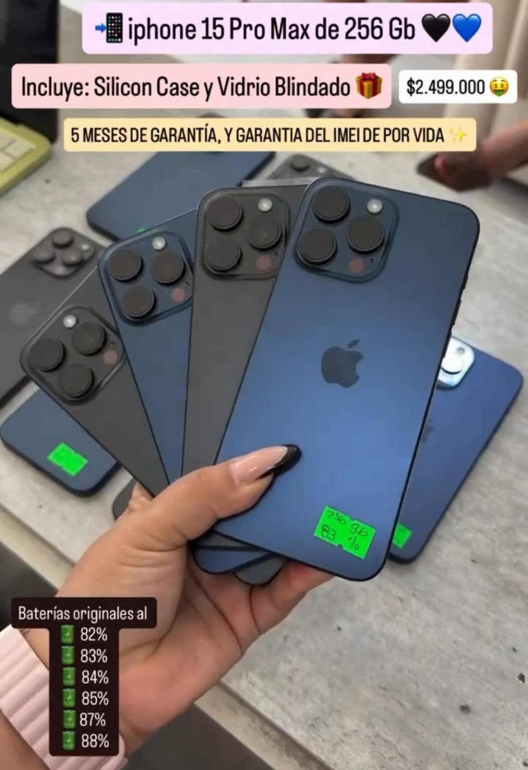 iPhone 15 Pro Max 256 GB con baterías